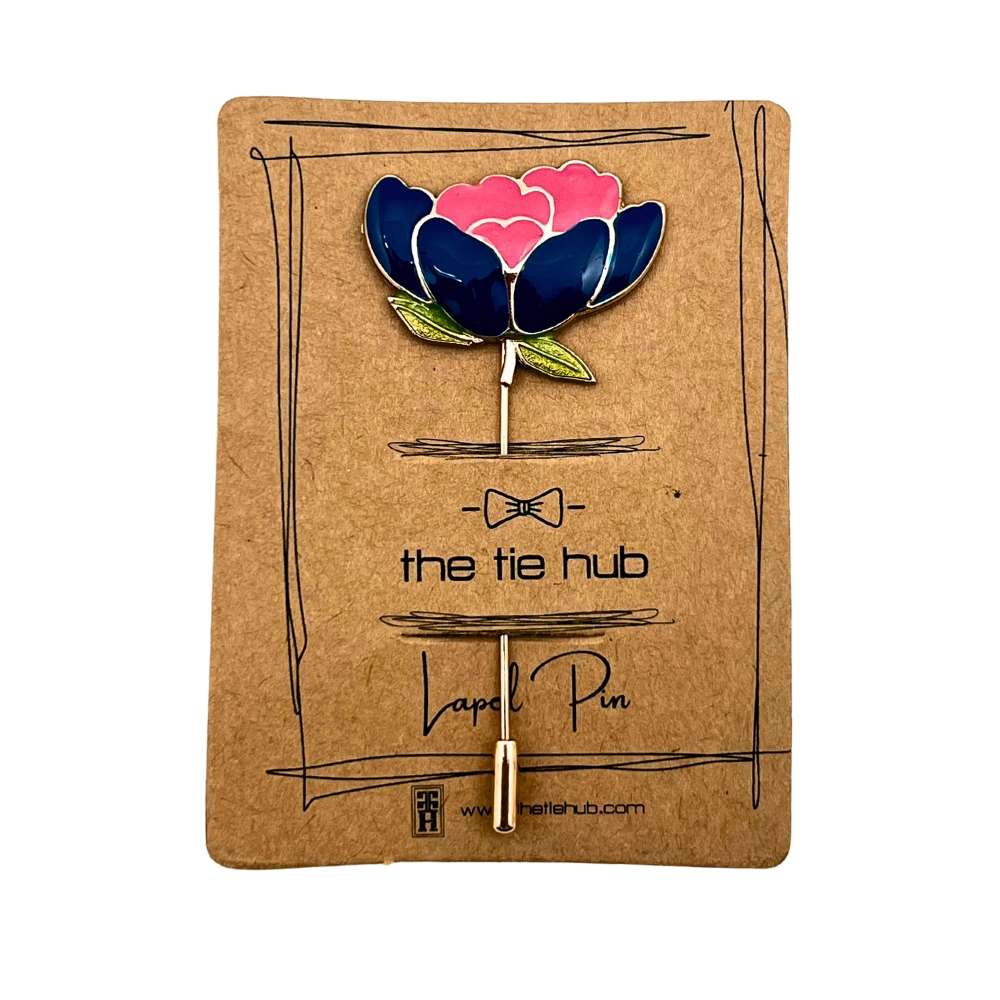 Floral in Blue and Pink Enamel Design for Men Brass Lapel Pin for Men