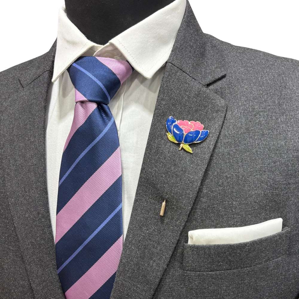 Floral in Blue and Pink Enamel Design for Men Brass Lapel Pin for Men