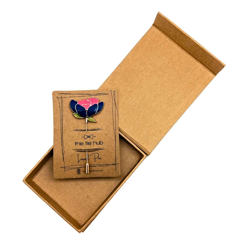 Floral in Blue and Pink Enamel Design for Men Brass Lapel Pin for Men