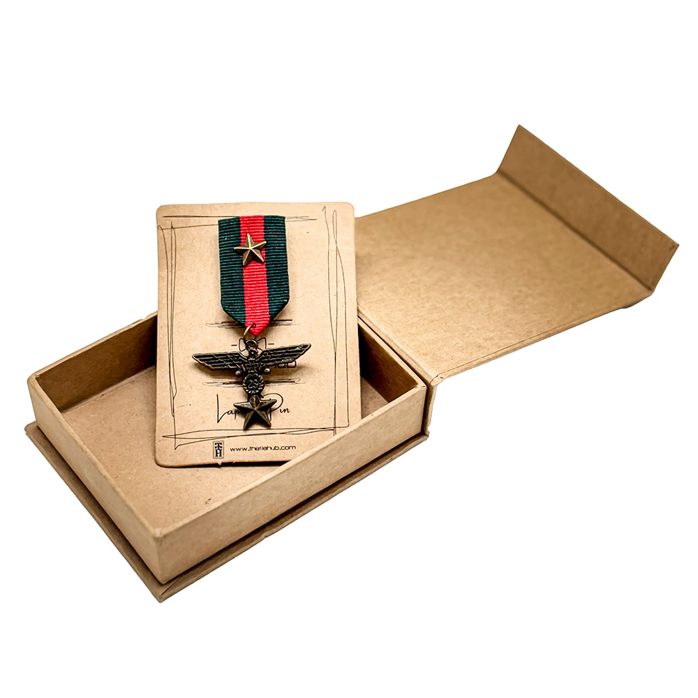 Military Inspired Medal with Eagle and Star Design Brass Lapel Pin for Men