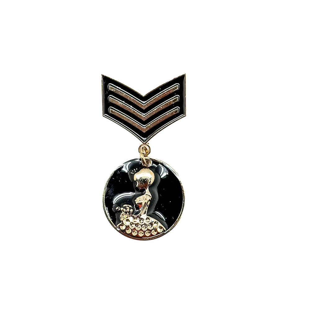 Chevron Striped with Enamel Black Medal Brass Lapel Pin for Men