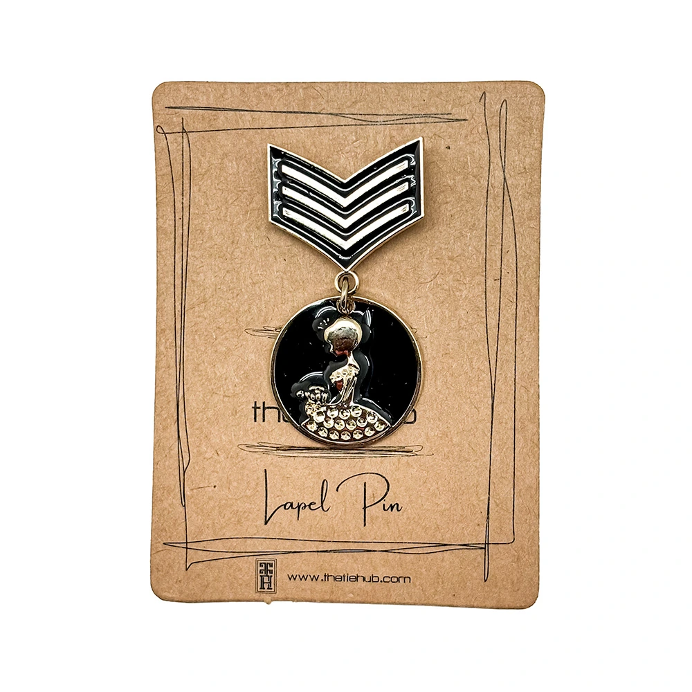 Chevron Striped with Enamel Black Medal Brass Lapel Pin for Men