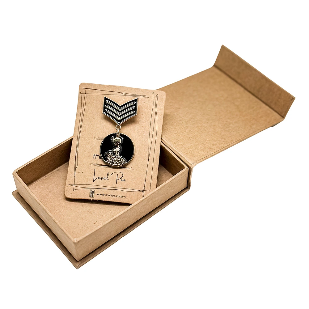 Chevron Striped with Enamel Black Medal Brass Lapel Pin for Men