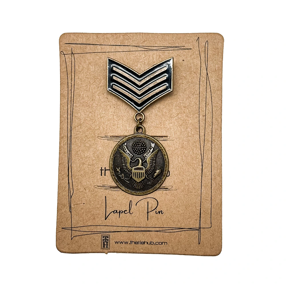 Black and Antique Gold Chevron with Eagle Emblem Medal Brass Lapel Pin for Men