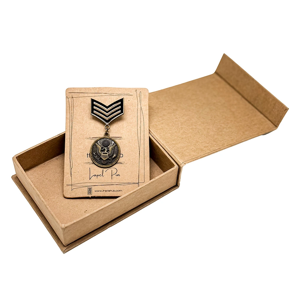 Black and Antique Gold Chevron with Eagle Emblem Medal Brass Lapel Pin for Men
