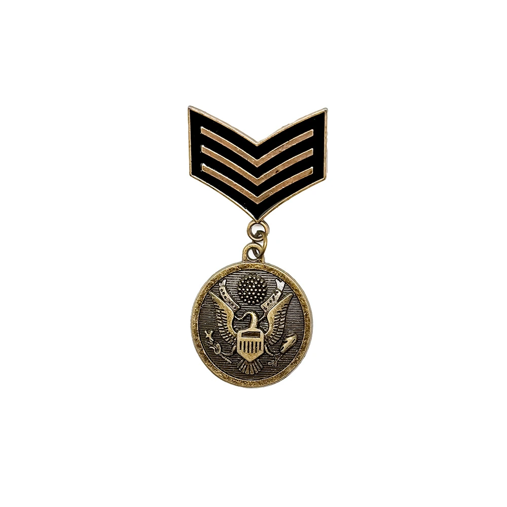 Black and Antique Gold Chevron with Eagle Emblem Medal Brass Lapel Pin for Men