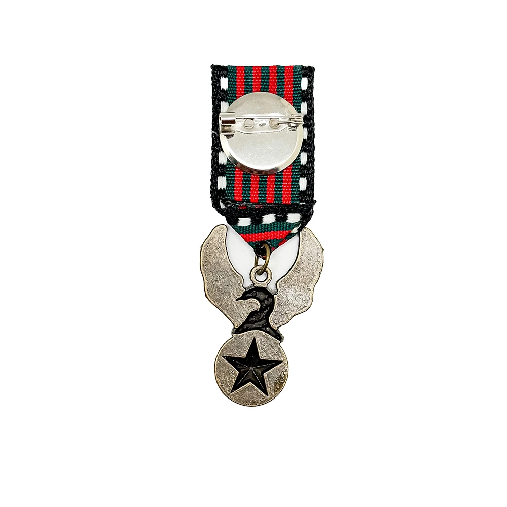 Military Inspired Eagle with Star Medal and Striped Ribbon Brass Lapel Pin for Men