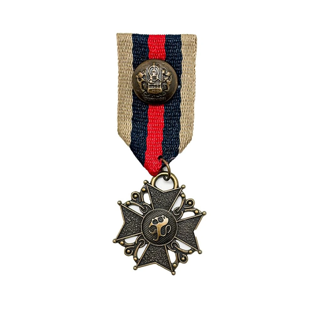 Antique Gold Cross Medal with Multi Striped Ribbon Brass Lapel Pin for Men