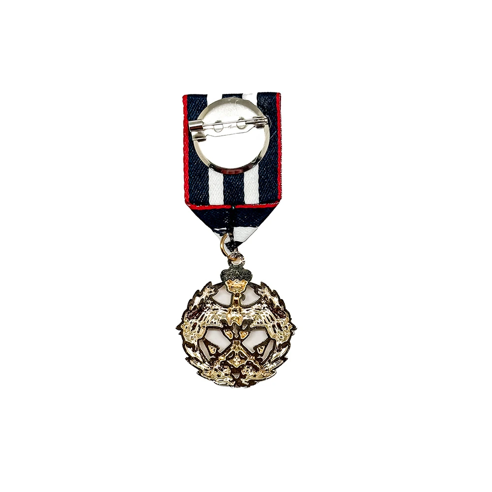Gold Crown and Crossed Swords with Multi Ribbon Brass Lapel Pin for Men