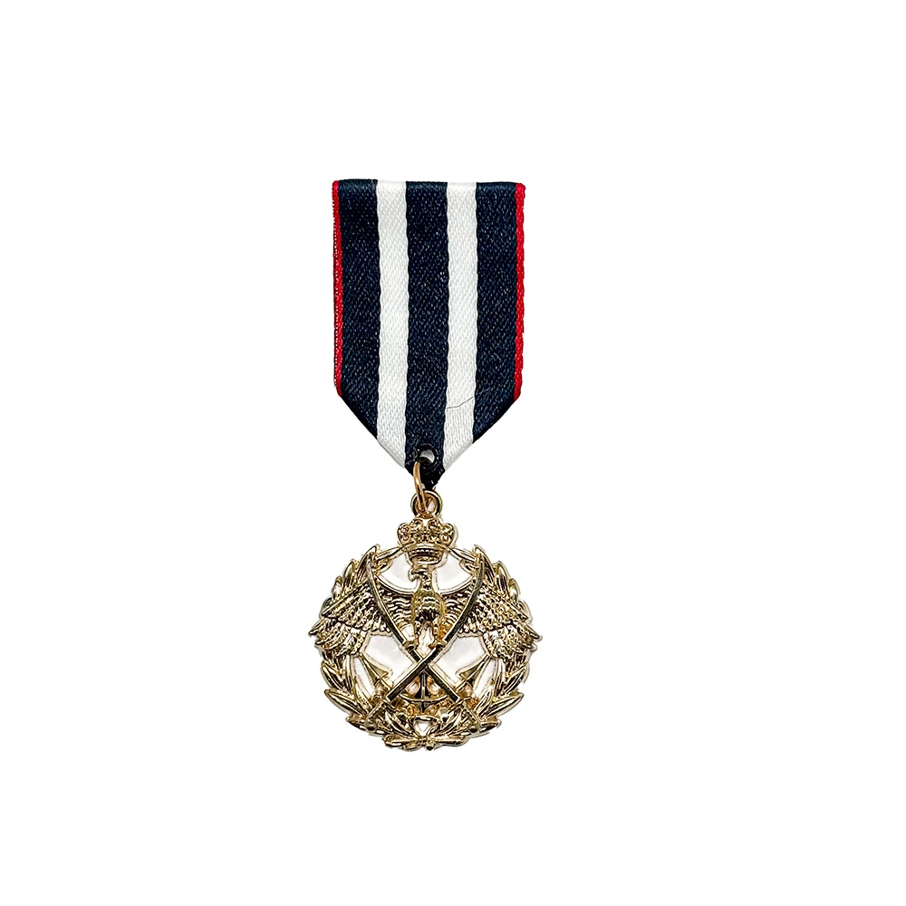 Gold Crown and Crossed Swords with Multi Ribbon Brass Lapel Pin for Men