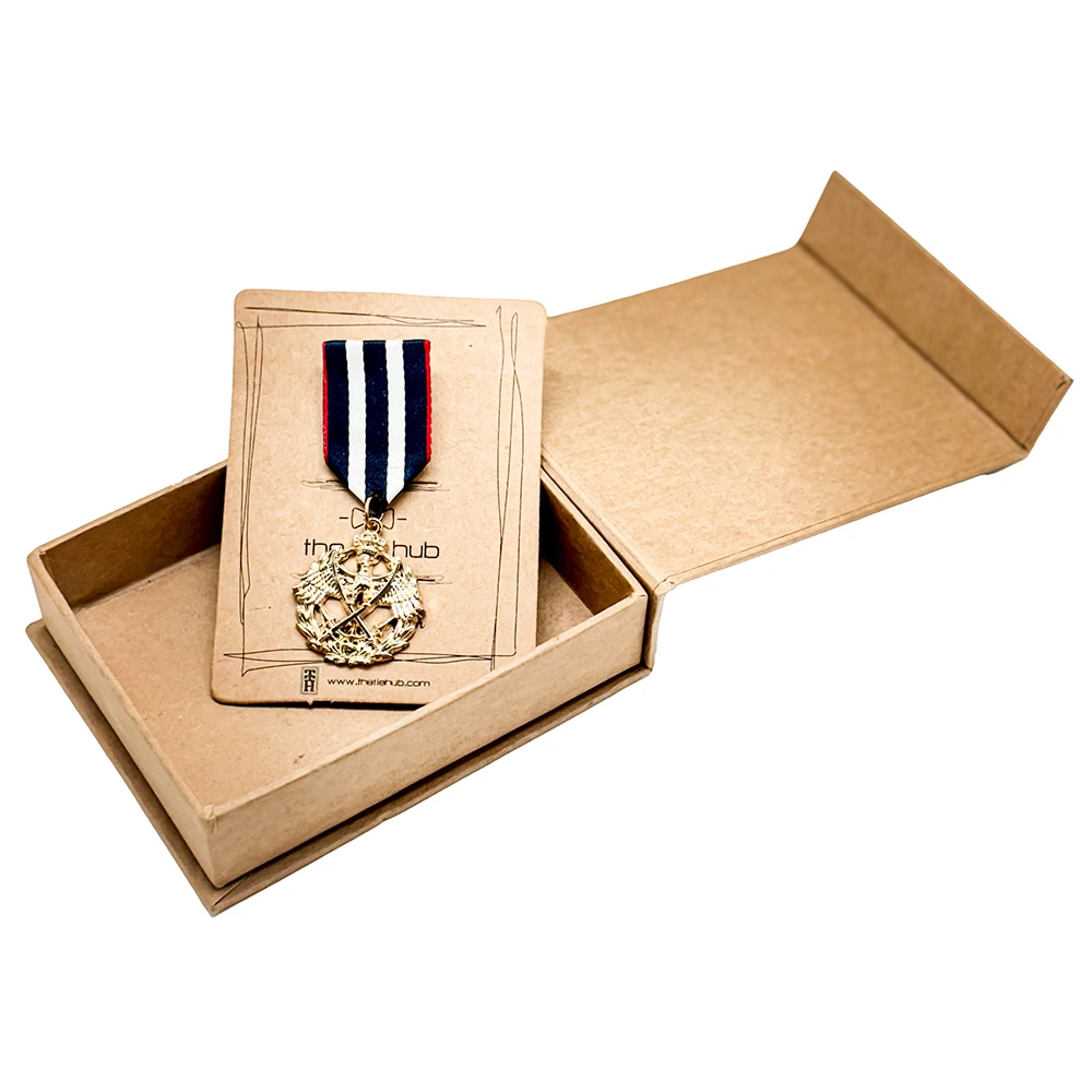 Gold Crown and Crossed Swords with Multi Ribbon Brass Lapel Pin for Men