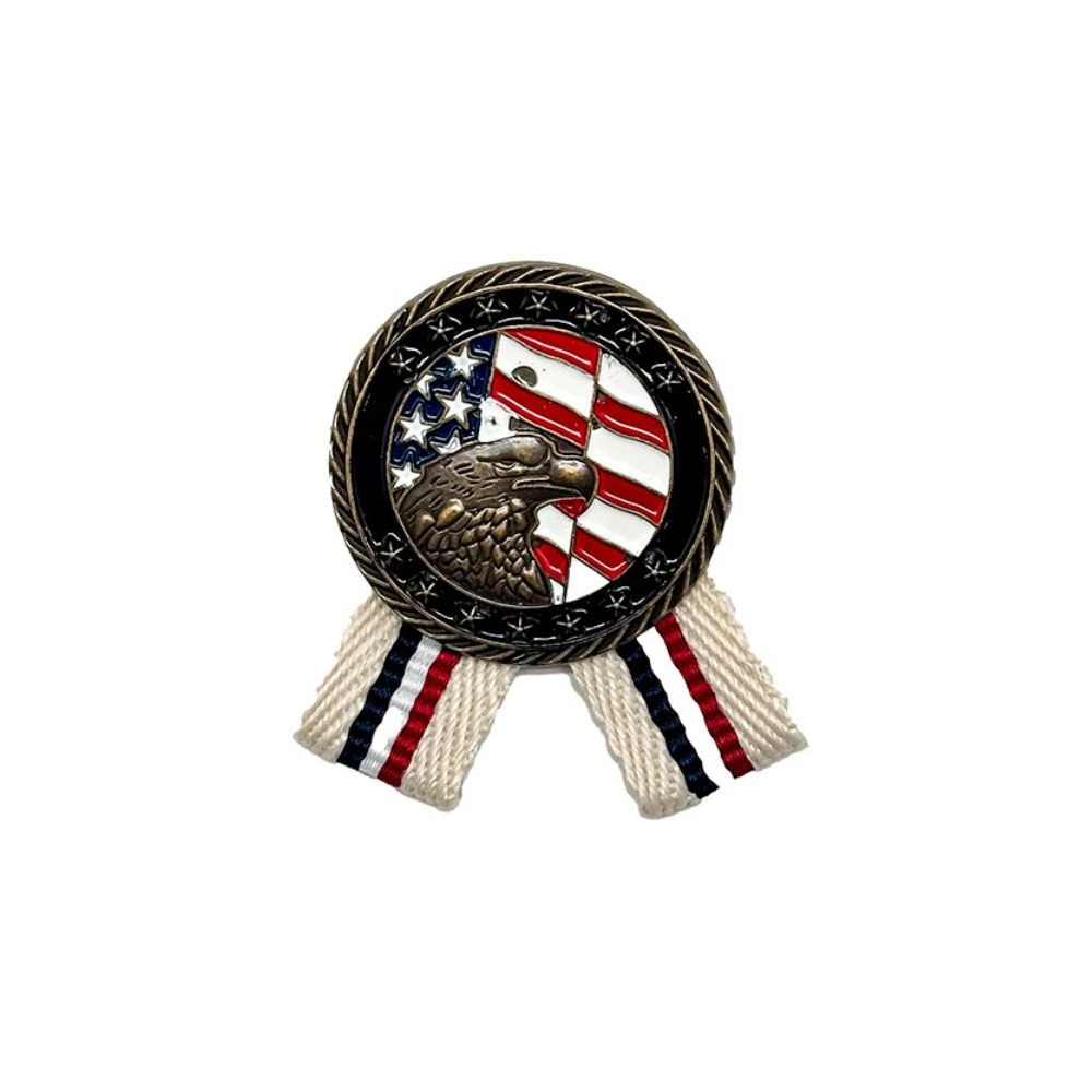 Patriotic Eagle with Flag Design and Multi Ribbon Brass Lapel Pin for Men