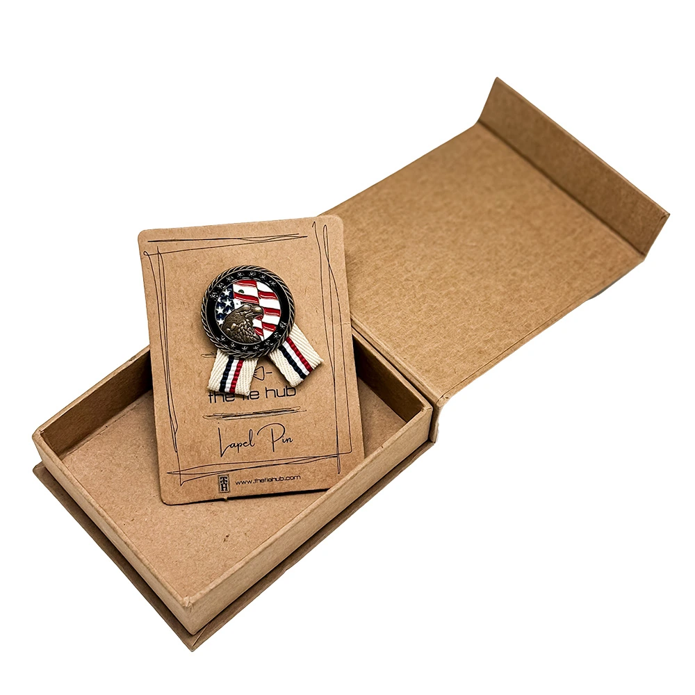 Patriotic Eagle with Flag Design and Multi Ribbon Brass Lapel Pin for Men