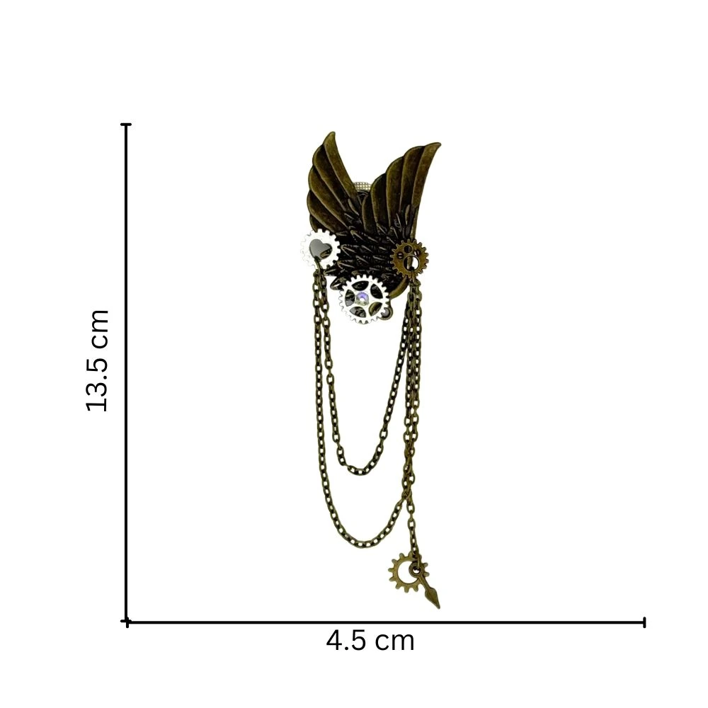 Steampunk Winged with Brass Chains and Gear Accents Brass Lapel Pin for Men