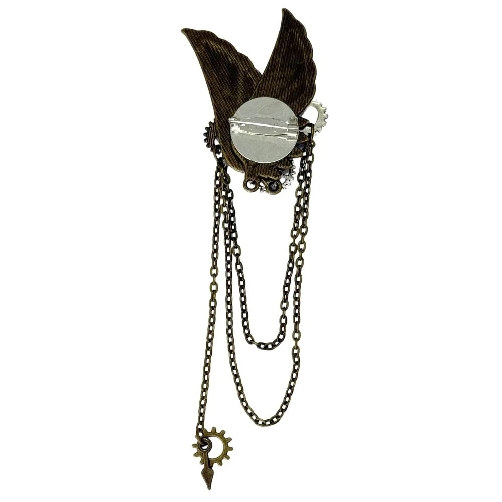 Steampunk Winged with Brass Chains and Gear Accents Brass Lapel Pin for Men