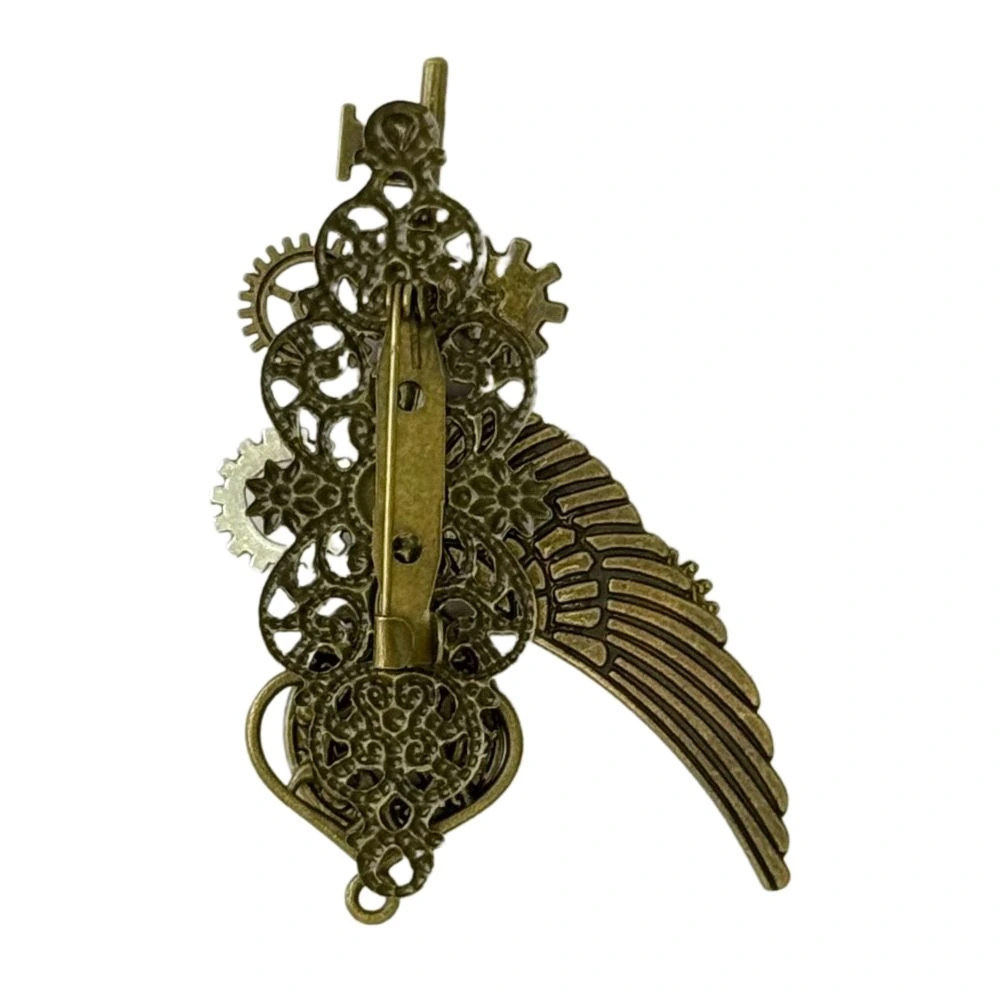 Antique Steampunk Clockwork with Wing and Gear Motifs Brass Lapel Pin for Men