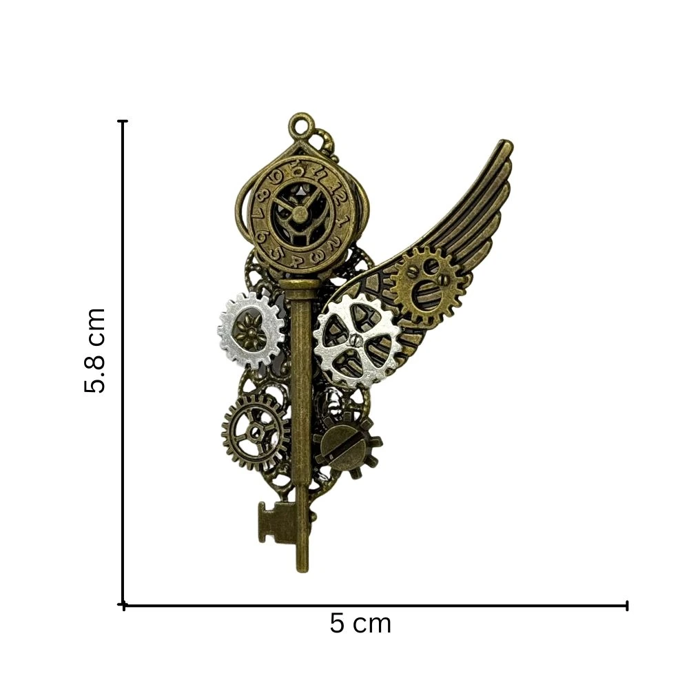 Antique Steampunk Clockwork with Wing and Gear Motifs Brass Lapel Pin for Men
