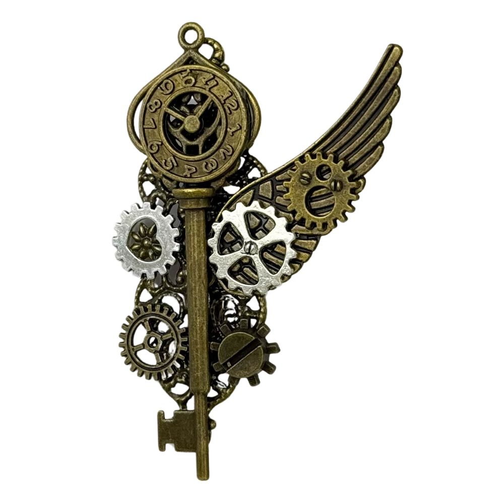 Antique Steampunk Clockwork with Wing and Gear Motifs Brass Lapel Pin for Men