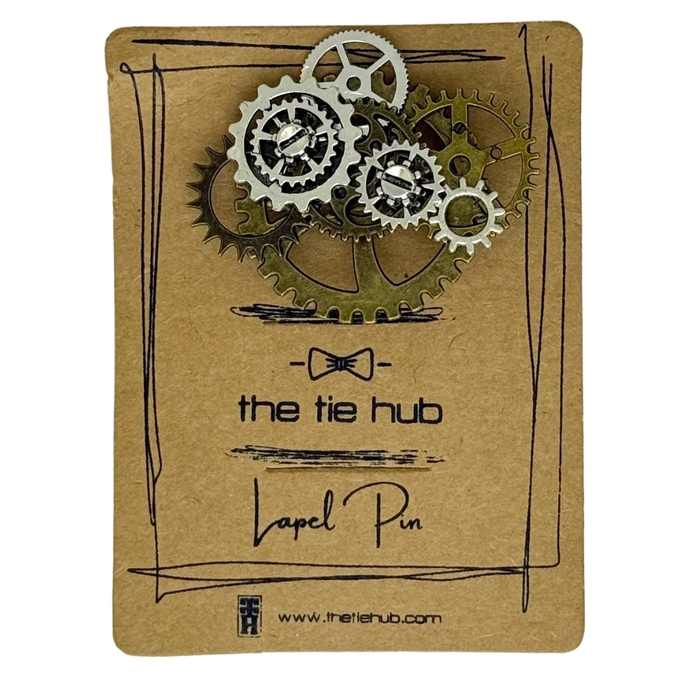 Antique Gold and Silver Steampunk Gear Cluster Brass Lapel Pin for Men