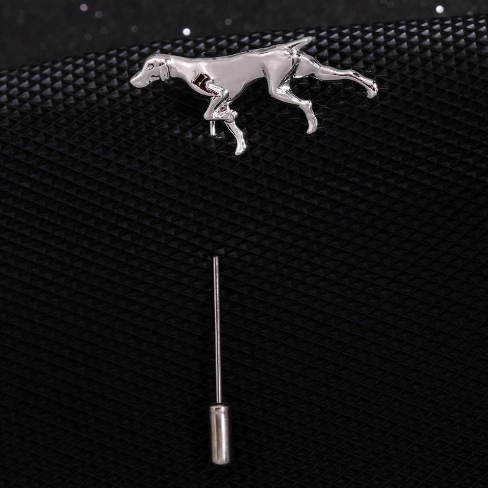 Silver Running Dog Metal Brass Lapel Pin for Men