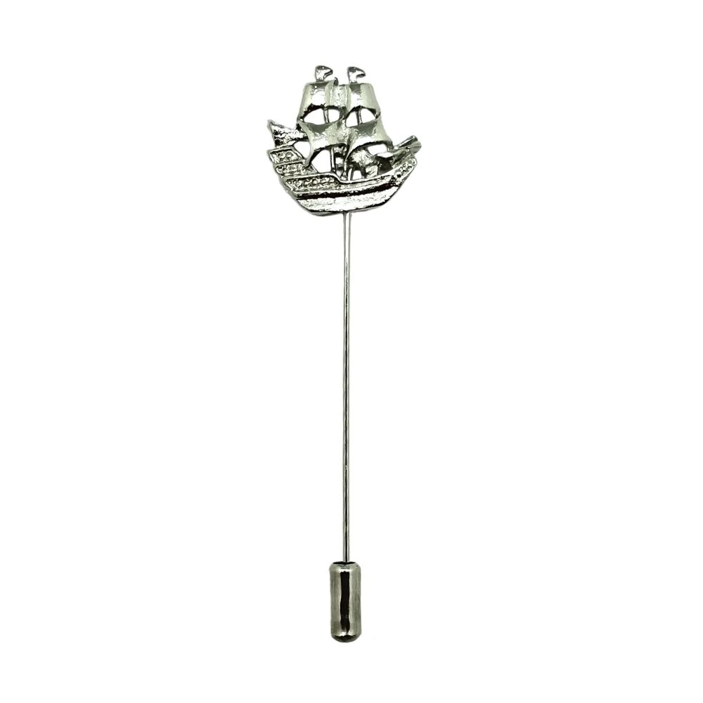 Silver Sailing Ship Metal Brass Lapel Pin for Men