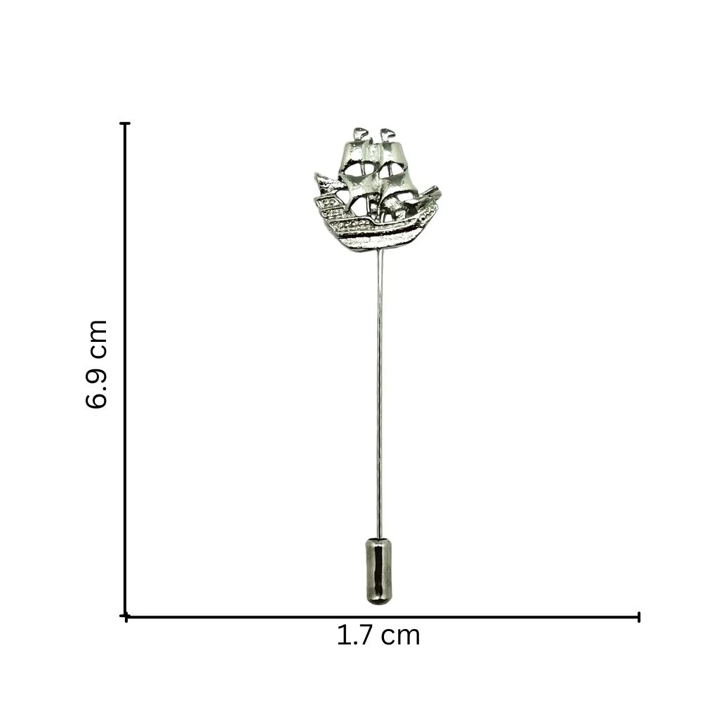 Silver Sailing Ship Metal Brass Lapel Pin for Men