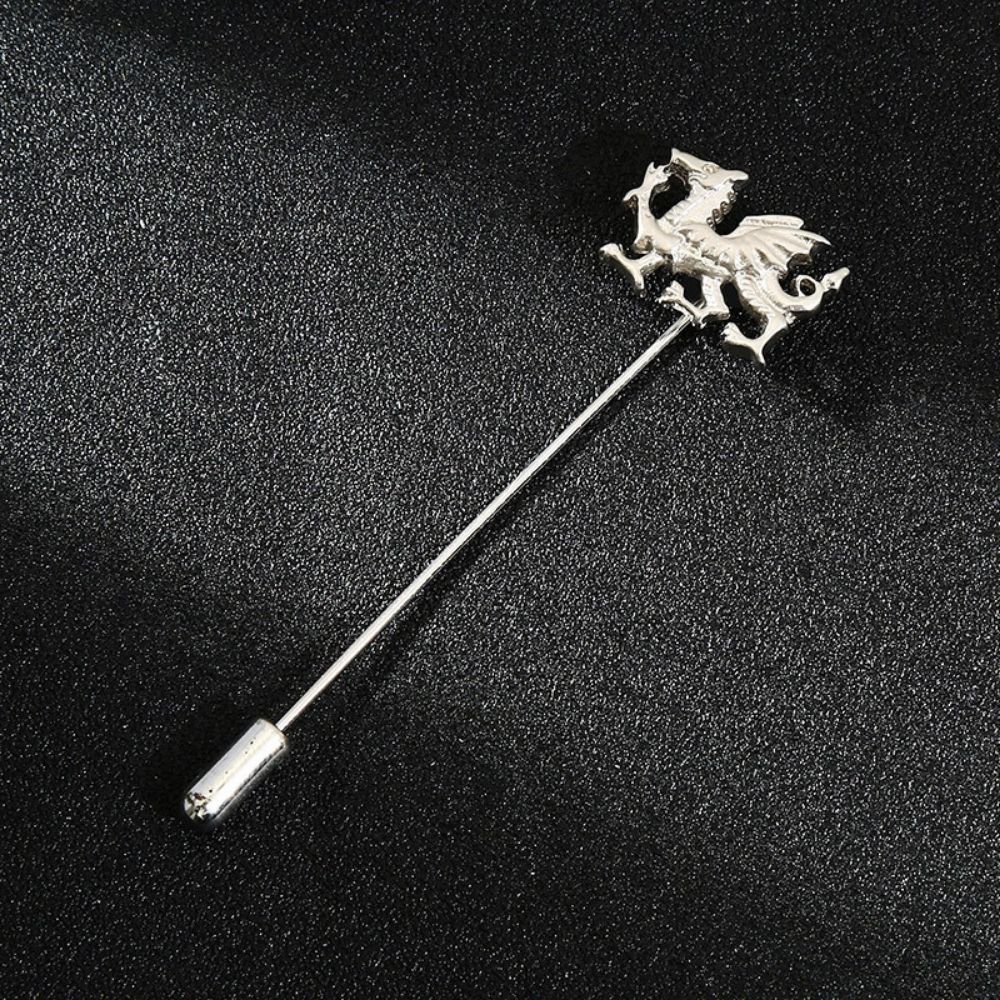 Majestic Silver Dragon Metal Brass Lapel Pin for Men