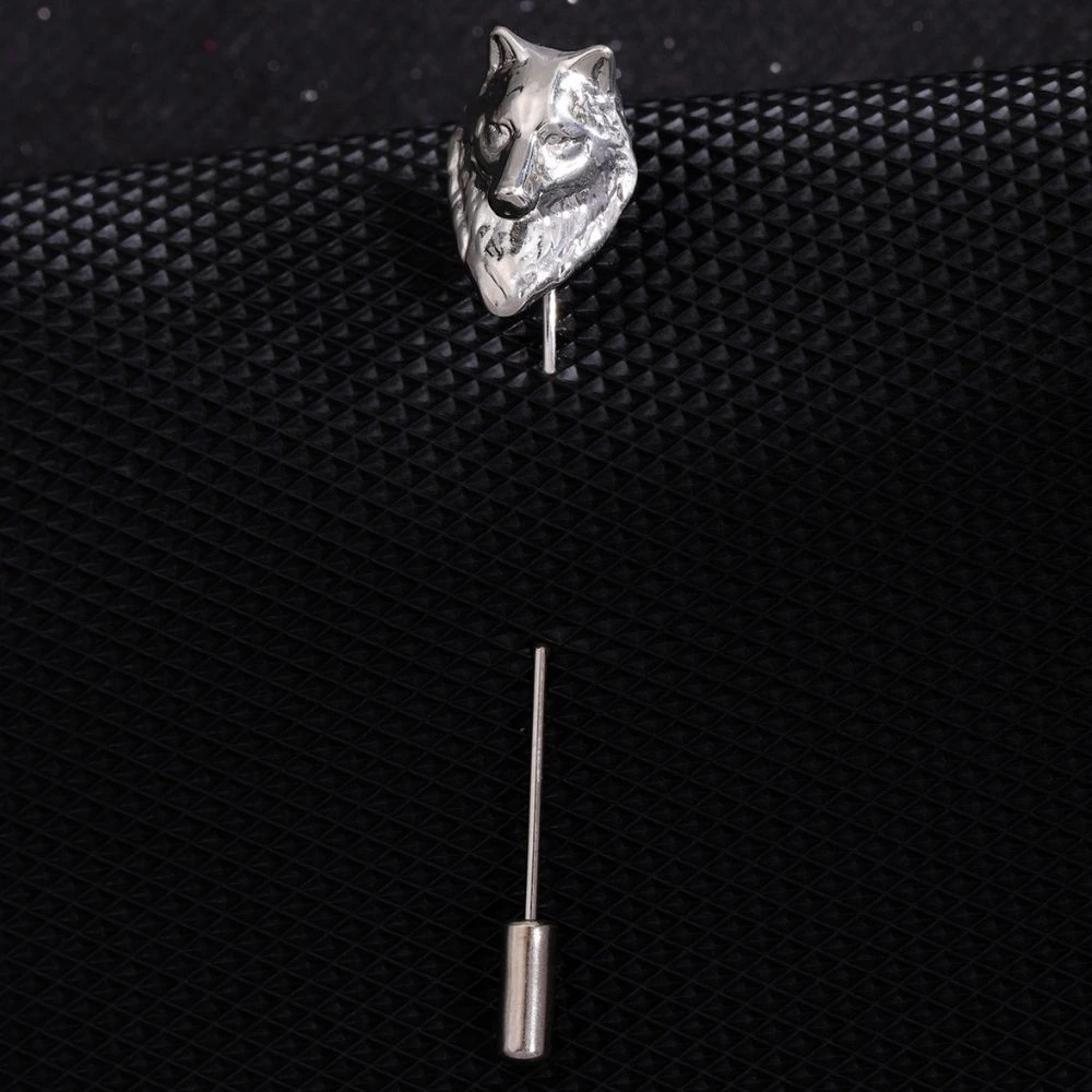 Silver Wolf Head Metal Brass Lapel Pin for Men