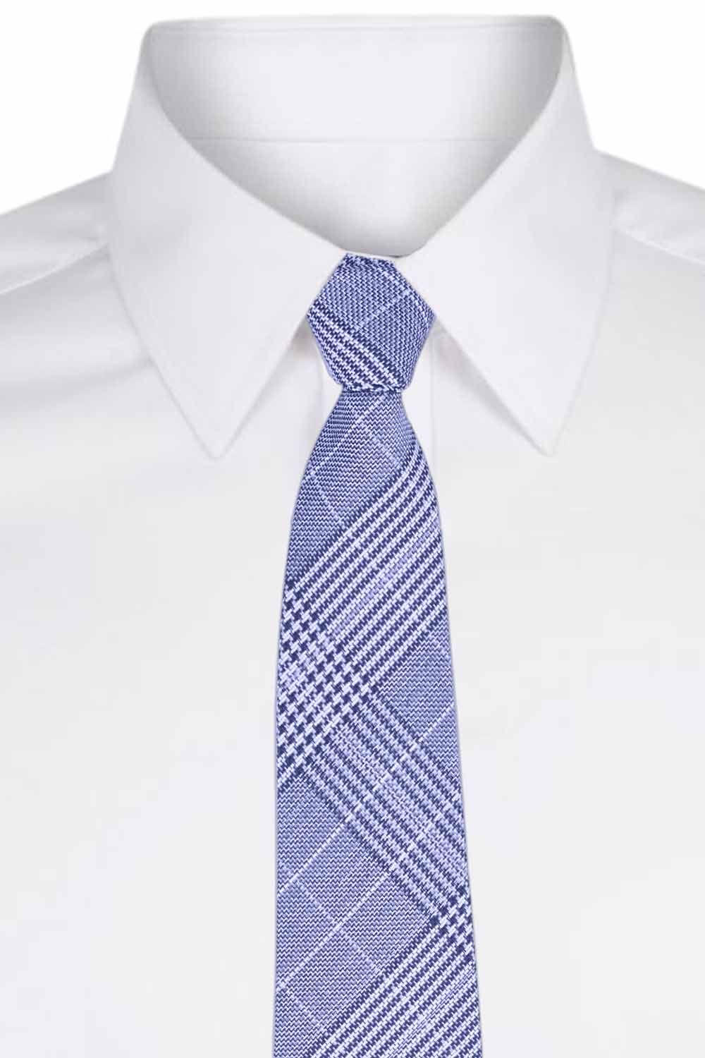 Checkered 7 Fold Blue Necktie for Men