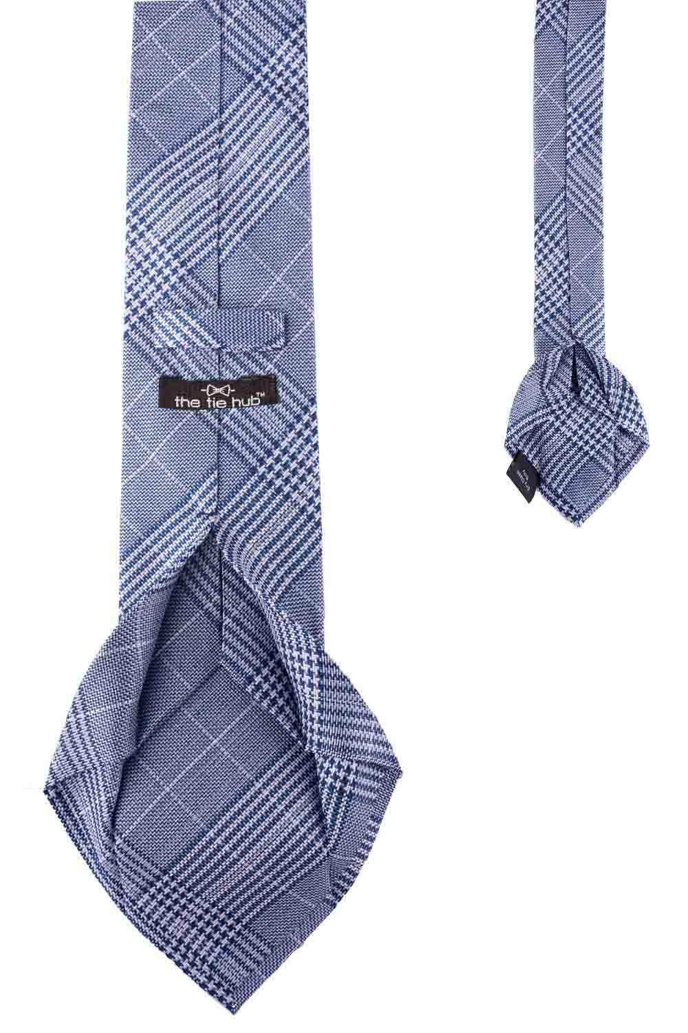 Checkered 7 Fold Blue Necktie for Men