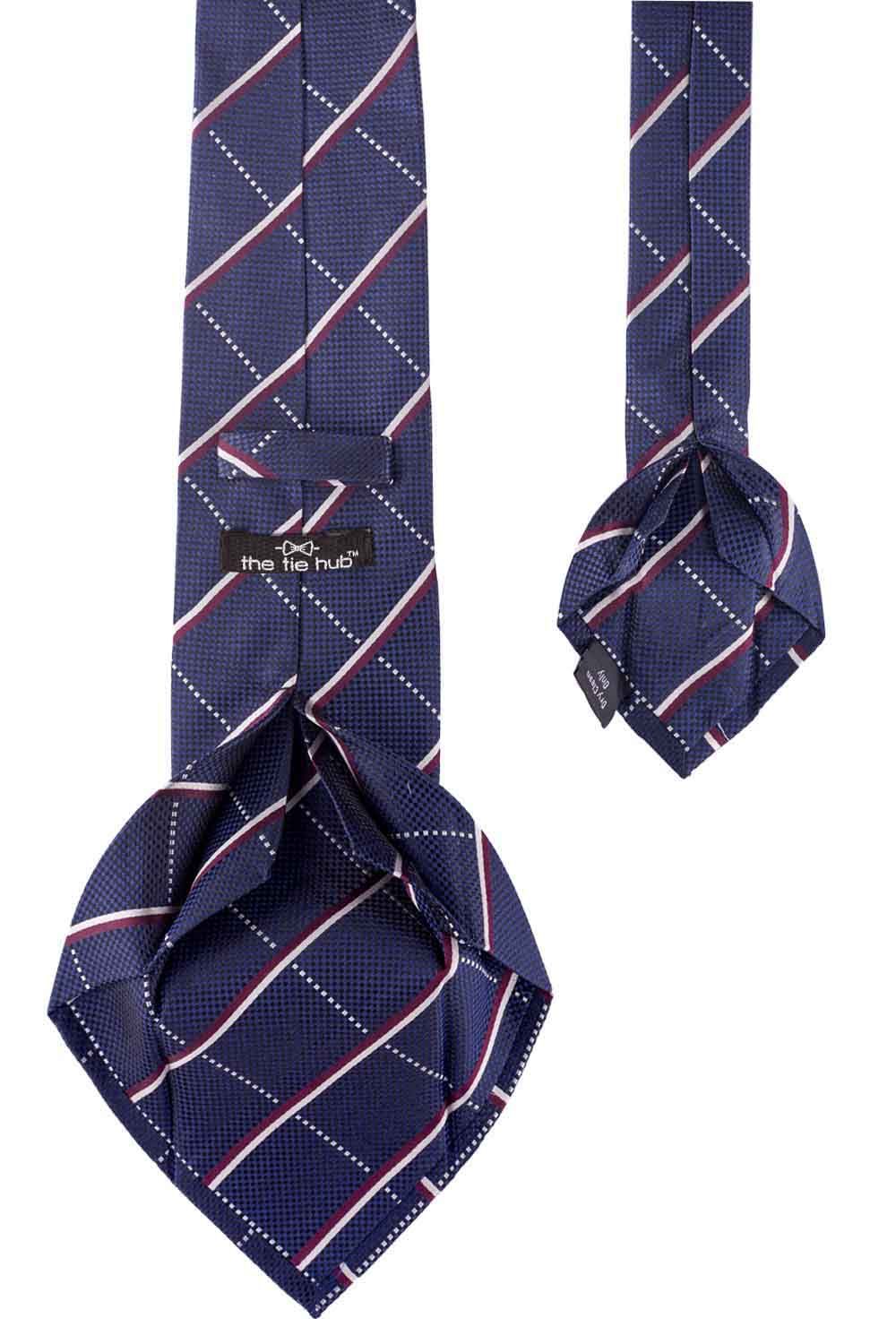Checkered 7 Fold Navy Blue Necktie for Men