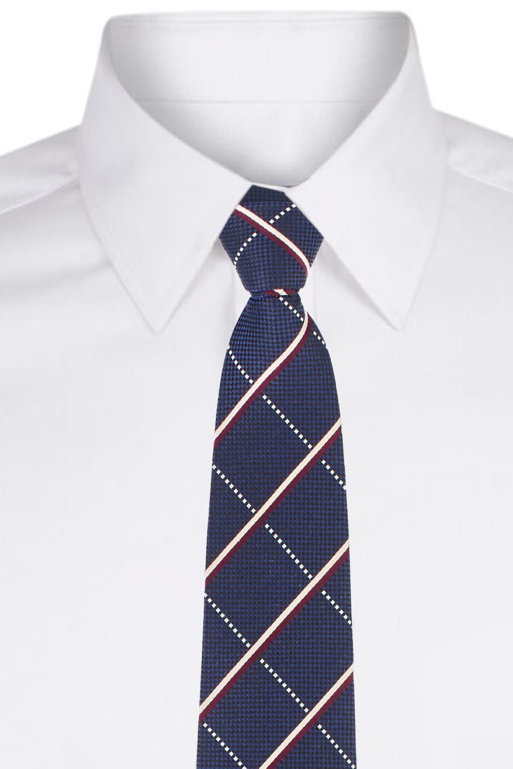 Checkered 7 Fold Navy Blue Necktie for Men