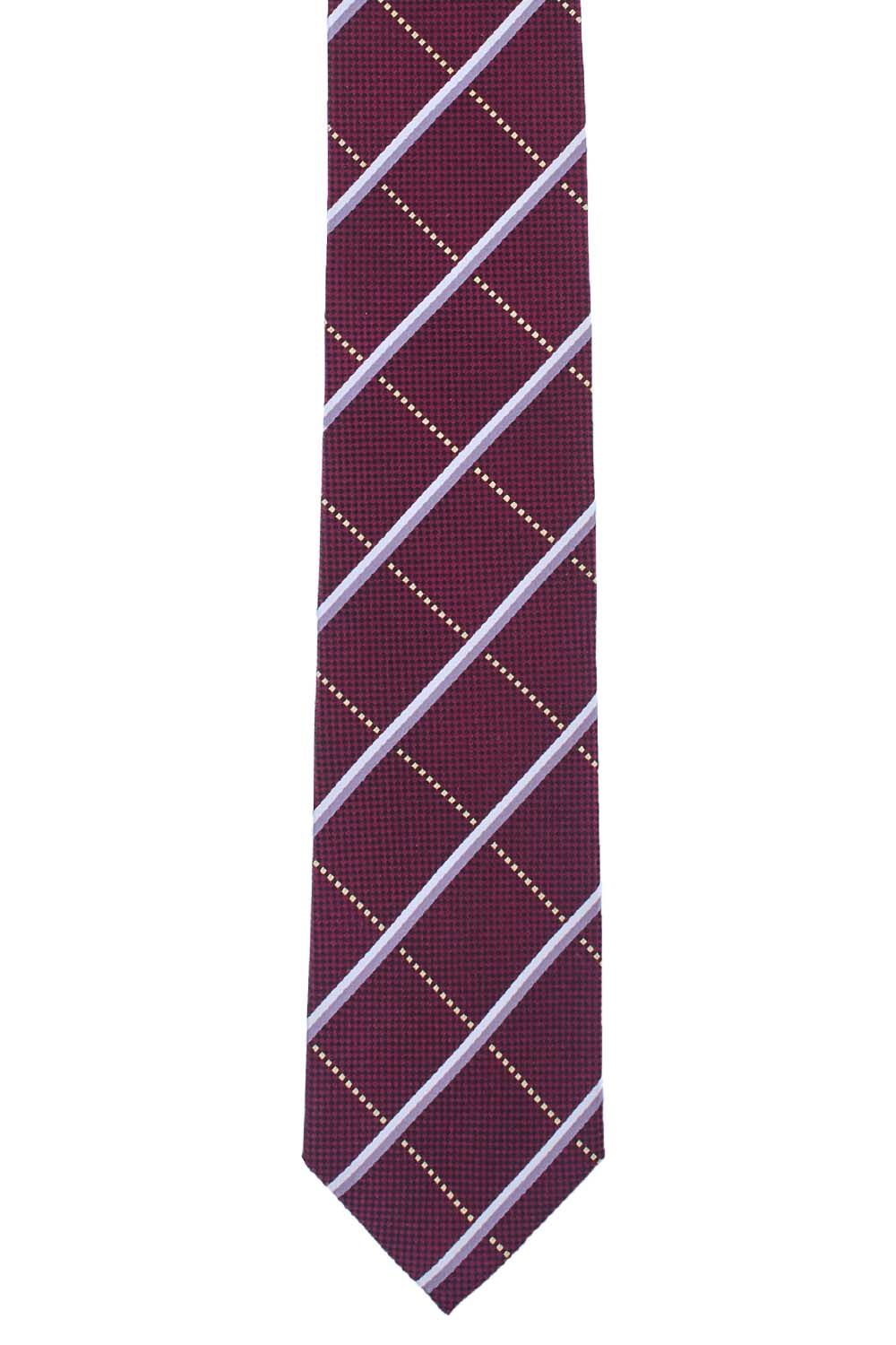 Checkered 7 Fold Burgundy Necktie for Men