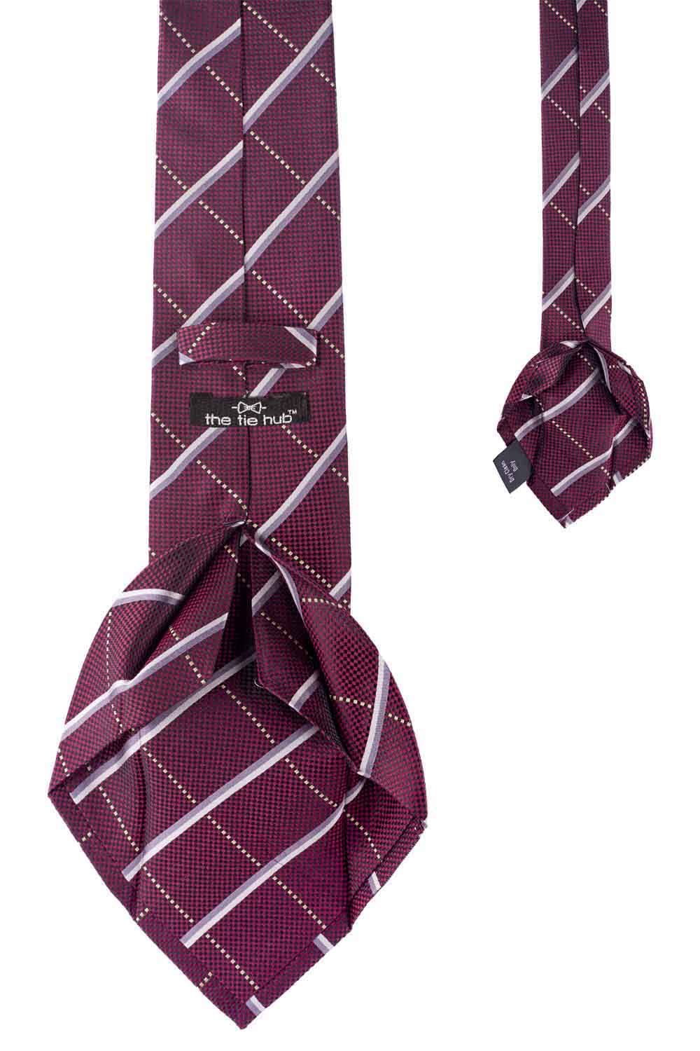 Checkered 7 Fold Burgundy Necktie for Men