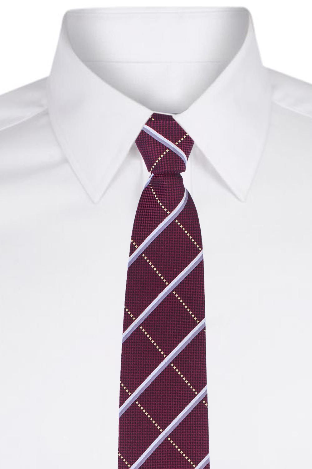 Checkered 7 Fold Burgundy Necktie for Men