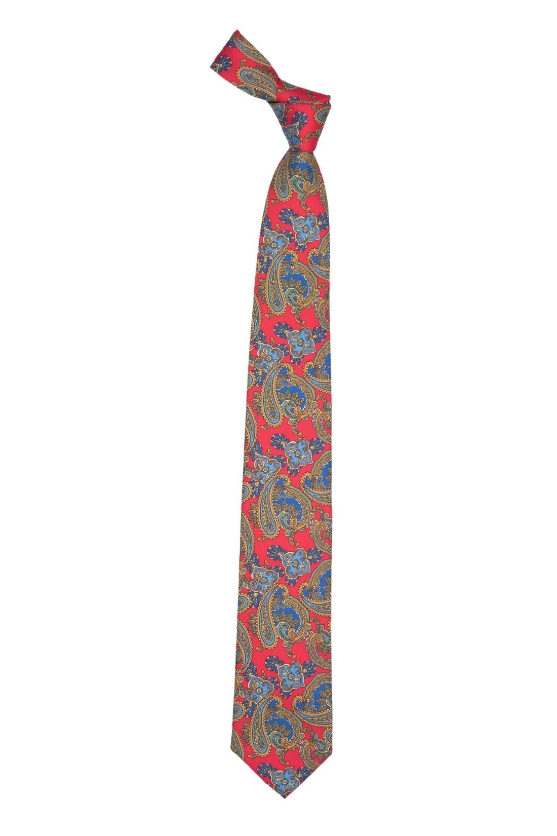Premium Italian Como Silk Red Paisley Necktie for Men