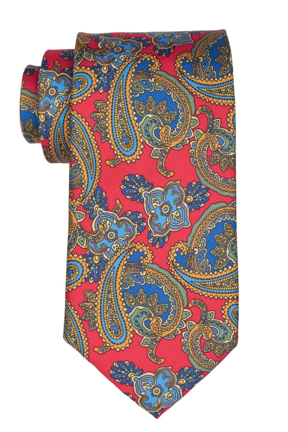 Premium Italian Como Silk Red Paisley Necktie for Men