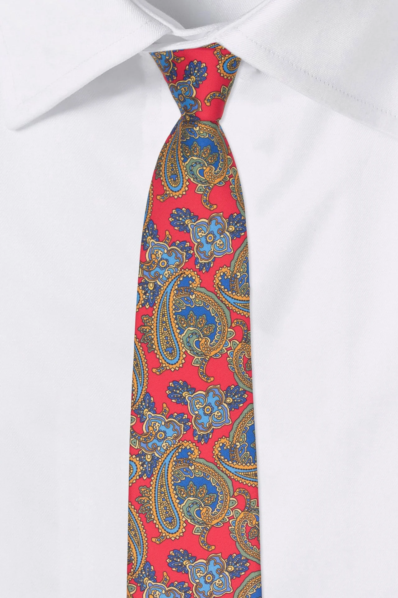 Premium Italian Como Silk Red Paisley Necktie for Men