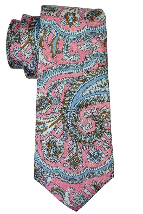 Pink and Blue Paisley Silk Necktie for Men