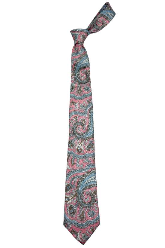 Pink and Blue Paisley Silk Necktie for Men