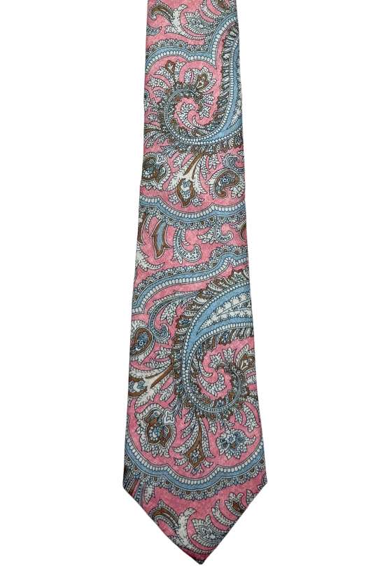 Pink and Blue Paisley Silk Necktie for Men