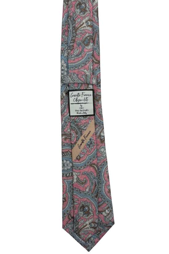 Pink and Blue Paisley Silk Necktie for Men