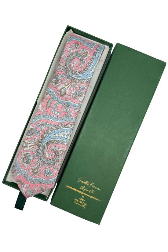 Pink and Blue Paisley Silk Necktie for Men