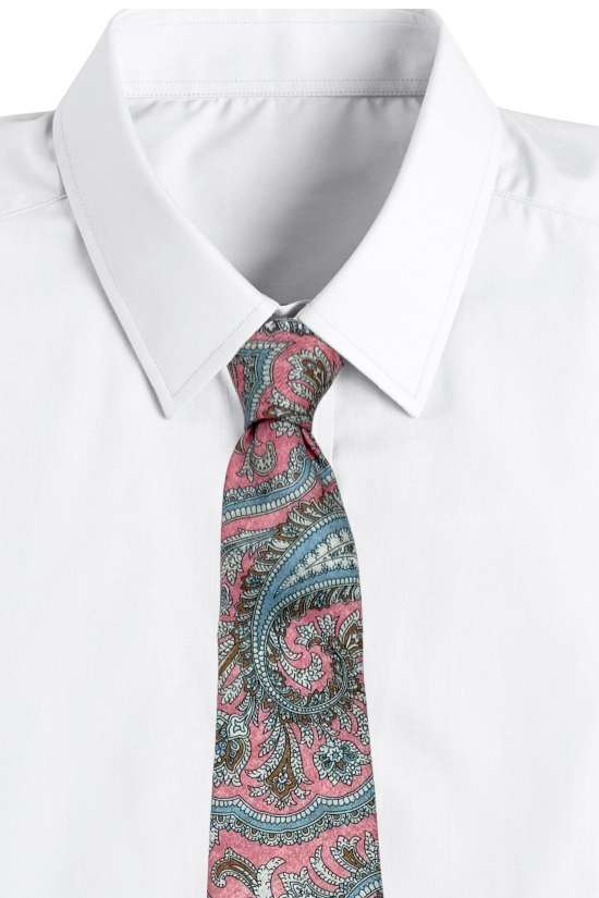 Pink and Blue Paisley Silk Necktie for Men