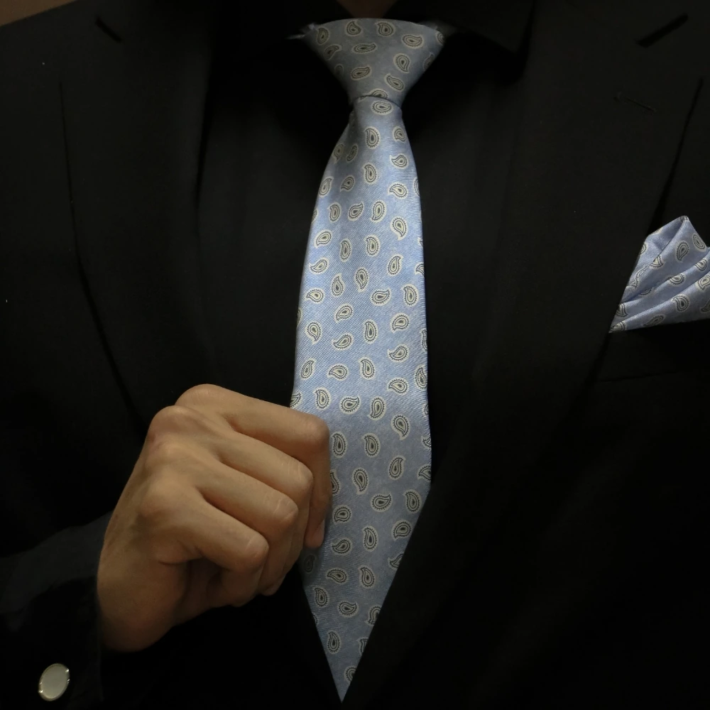 Light Blue Mini Paisley Silk Necktie for Men