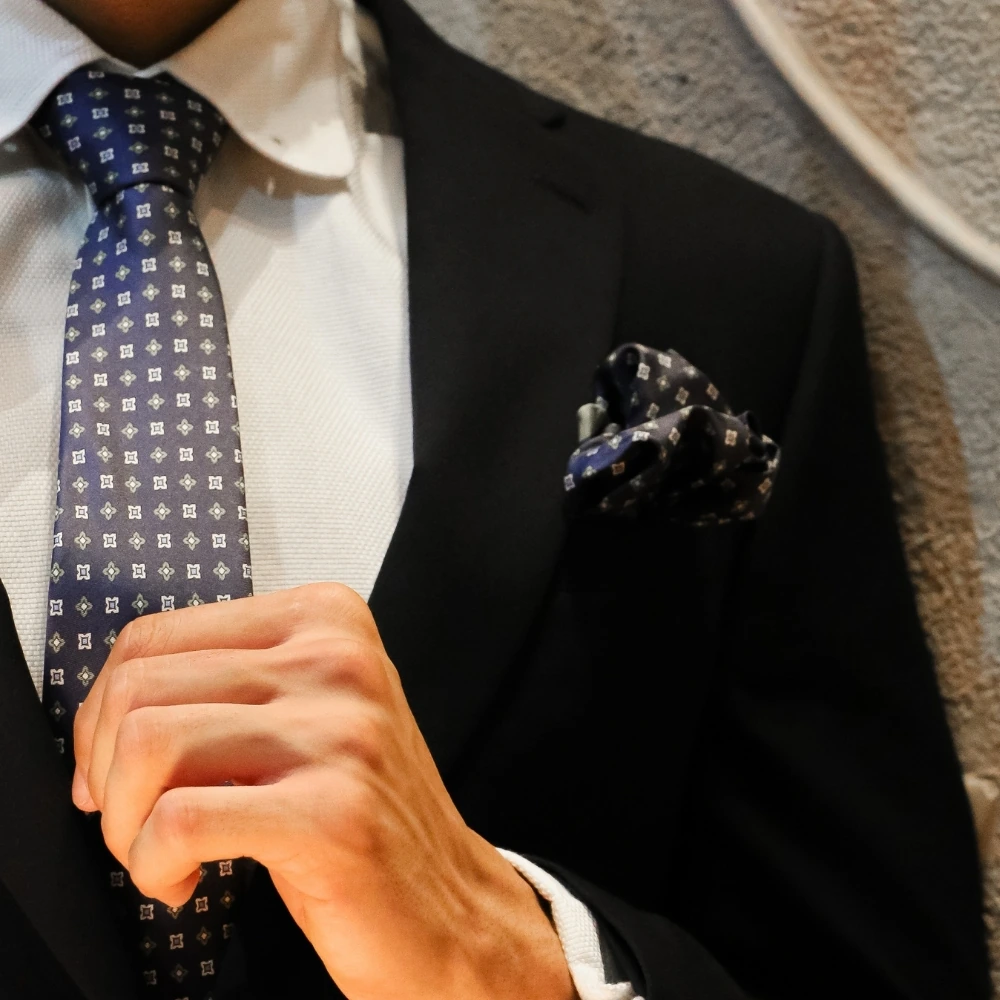 Navy Blue Geometric Silk Necktie for Men