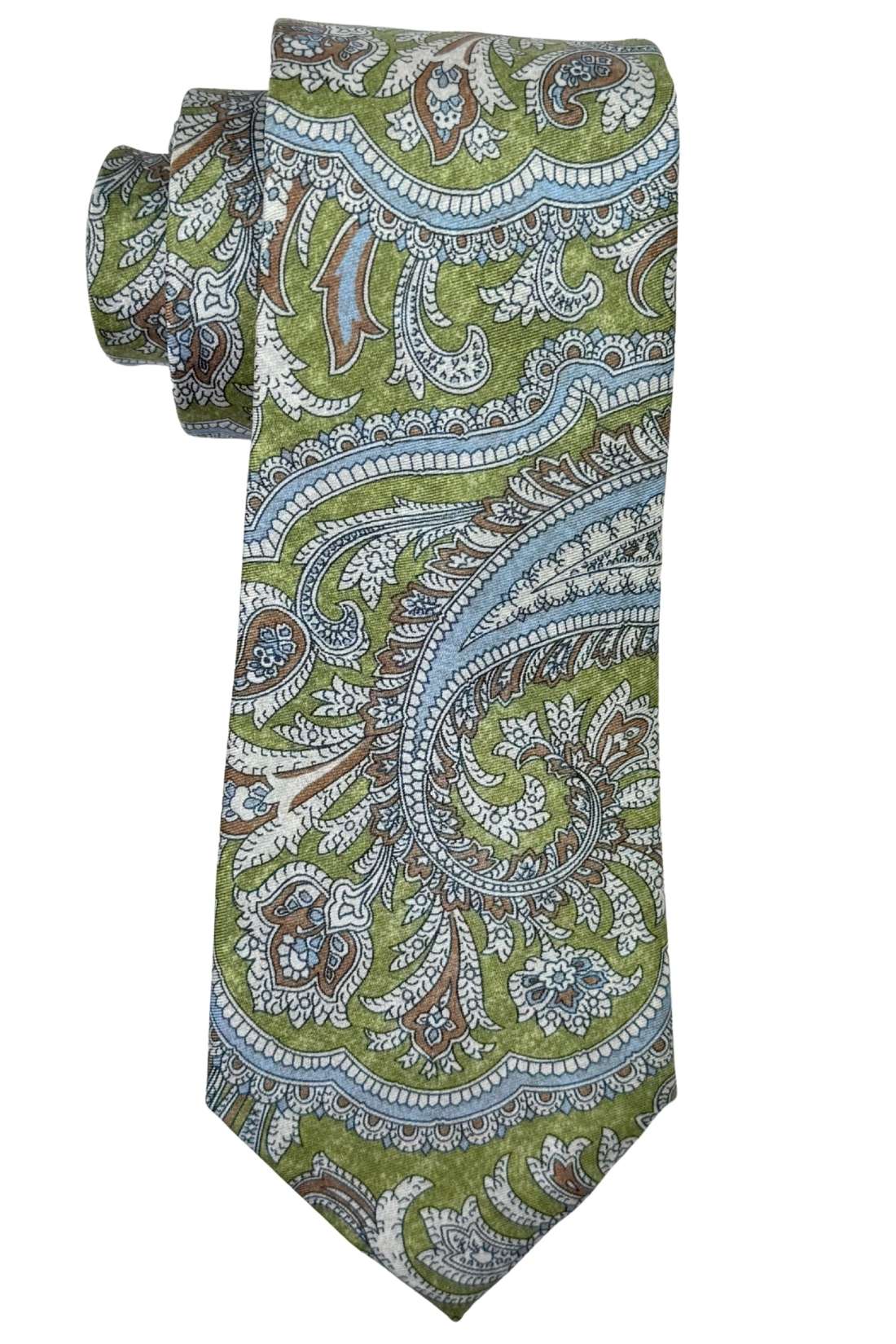 Green and Blue Paisley Silk Necktie for Men