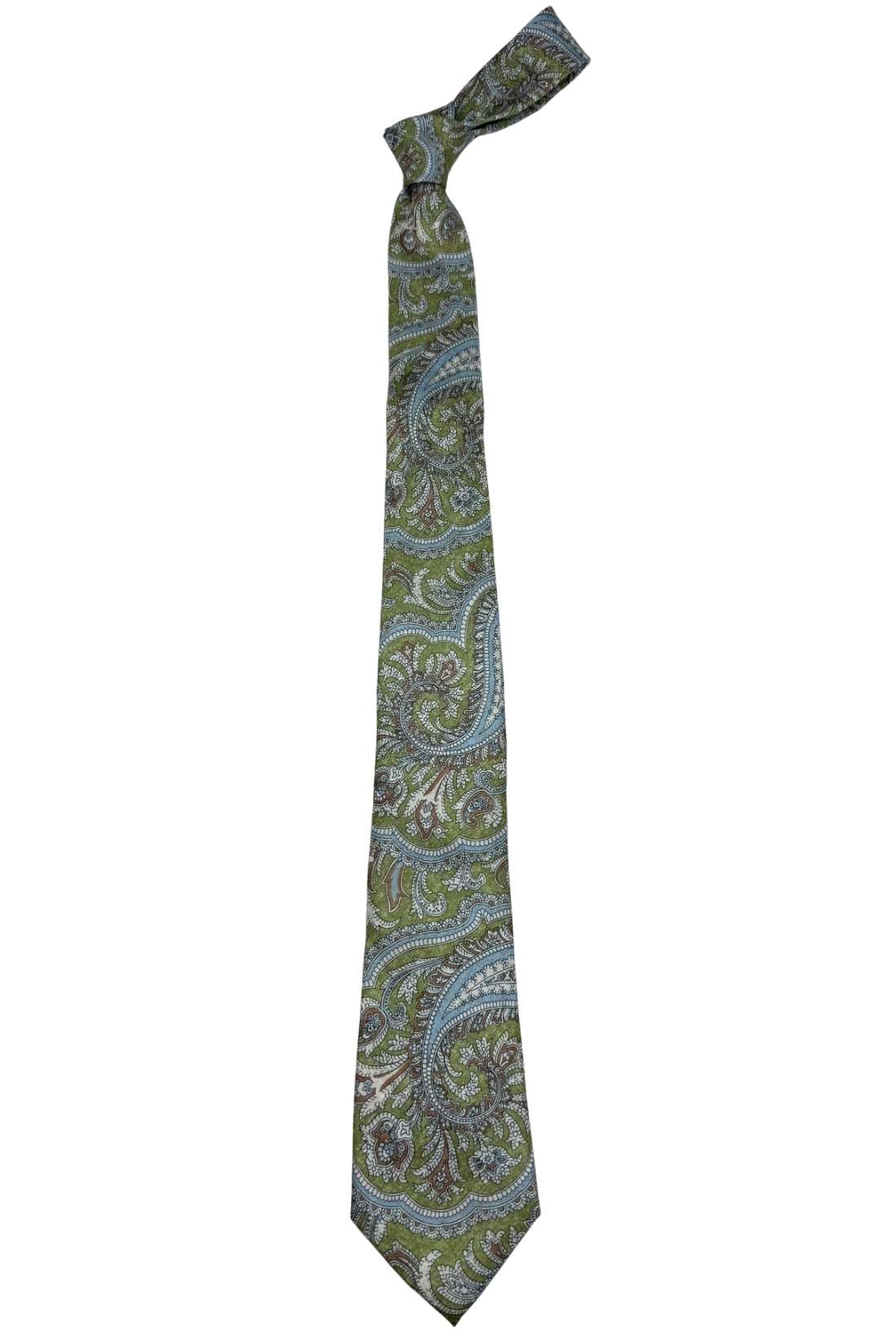 Green and Blue Paisley Silk Necktie for Men