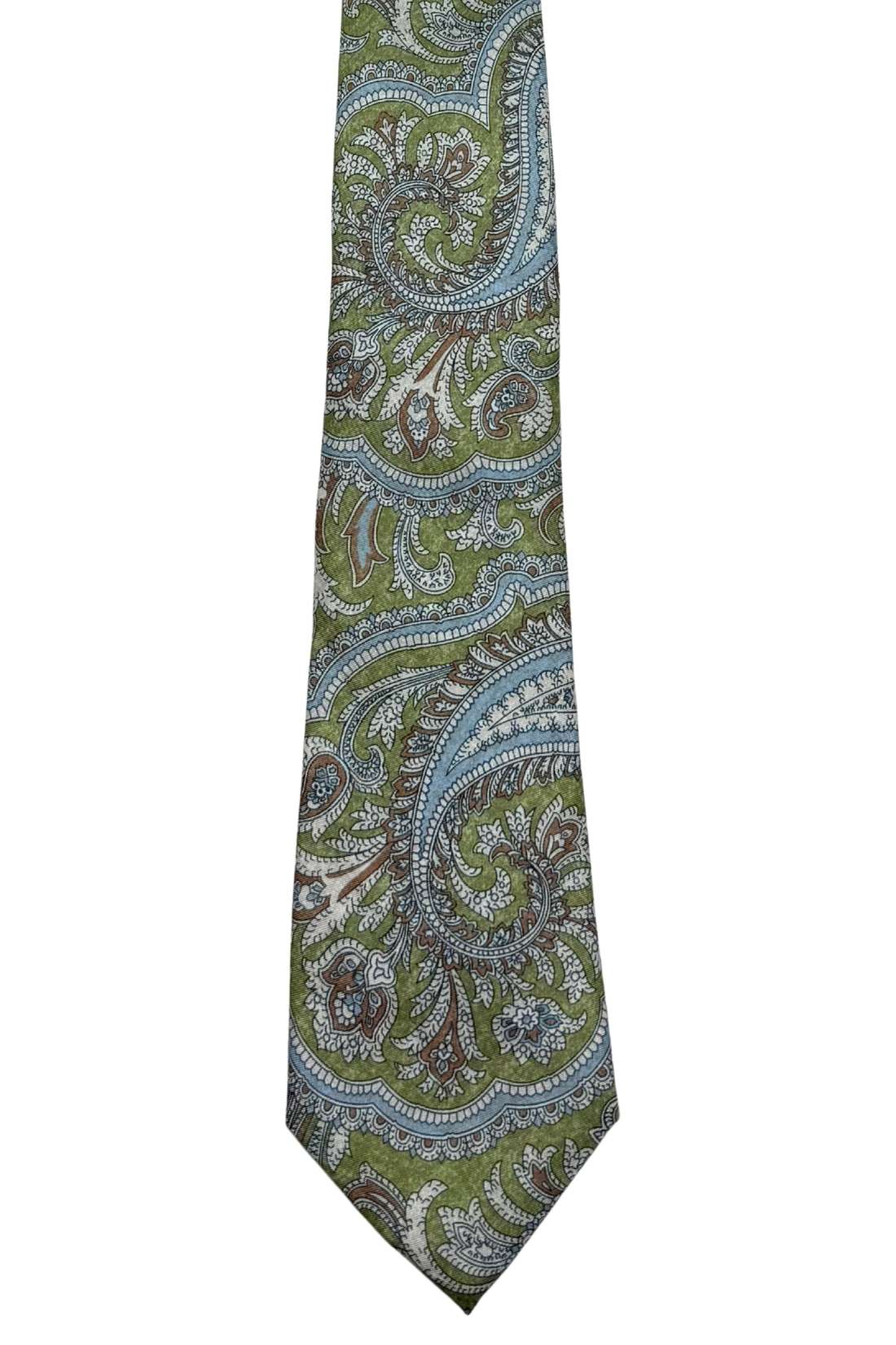 Green and Blue Paisley Silk Necktie for Men