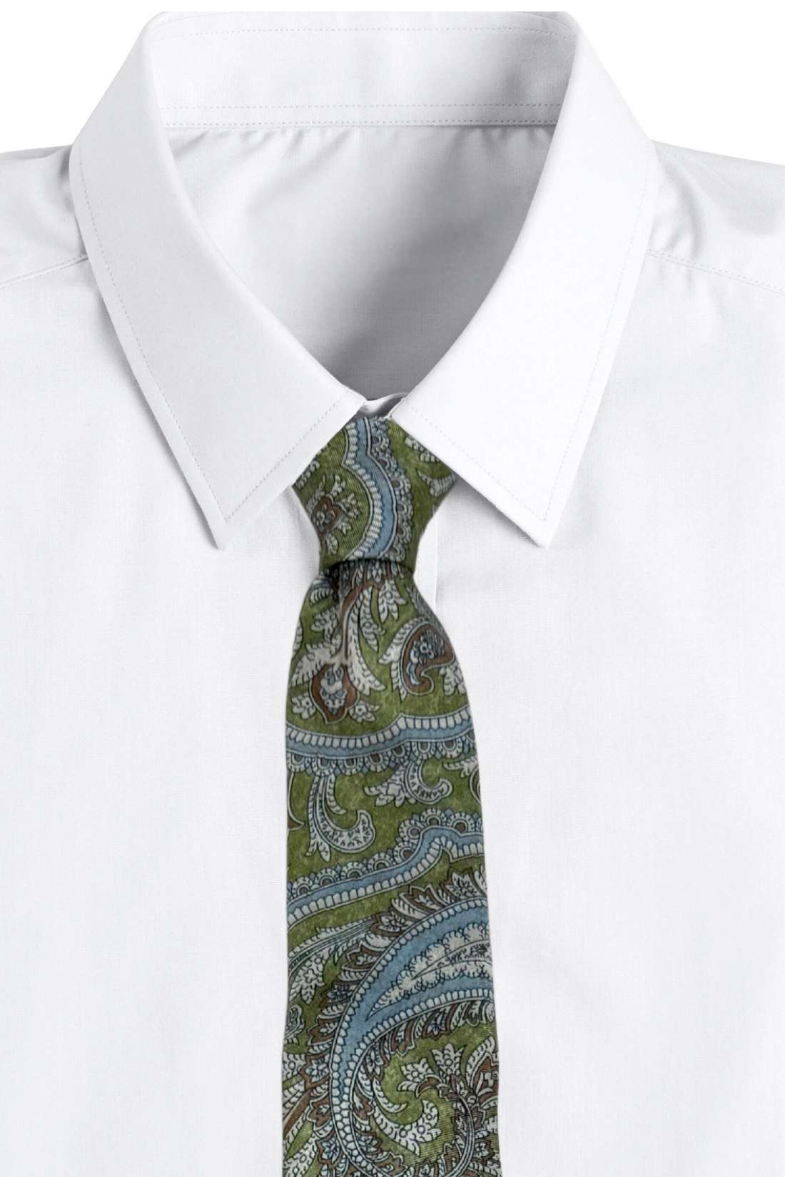 Green and Blue Paisley Silk Necktie for Men